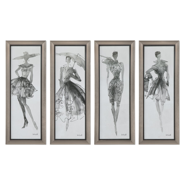 Fashion Sketchbook Art 4 Piece Framed Graphic Art Set